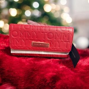 Tommy Hilfiger Women's Blush Red Logo Debossed Checkbook Wallet Clutch Bag